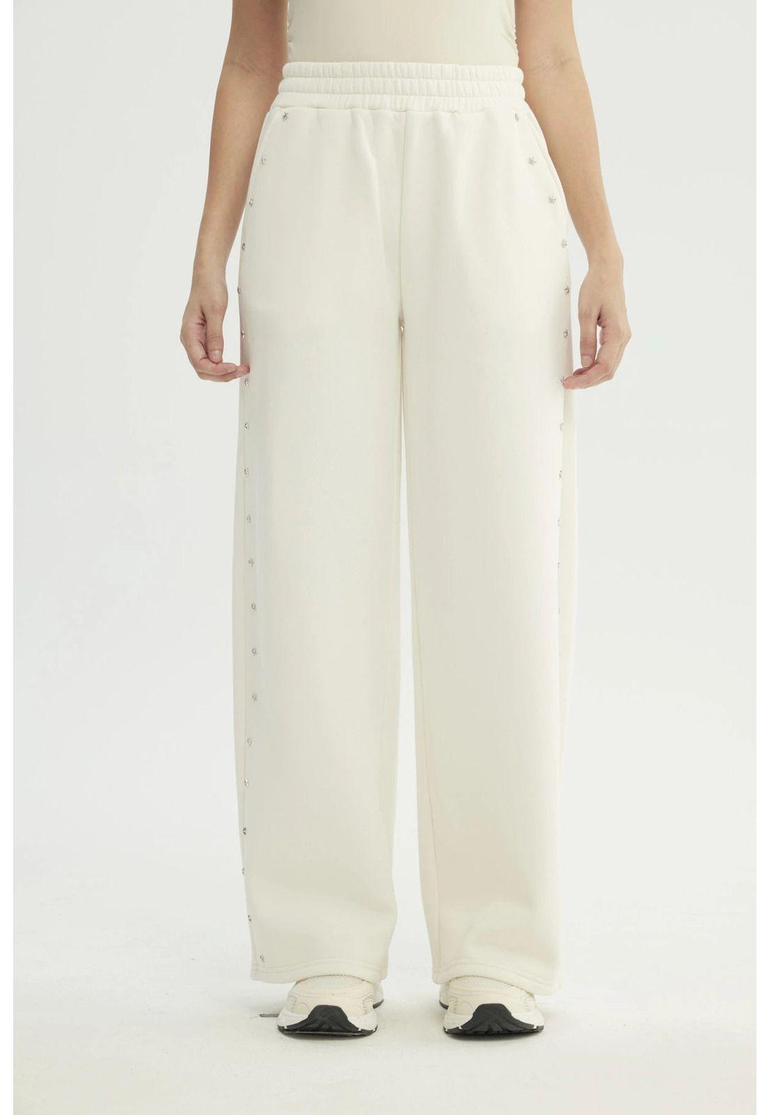 Pantalón Buzo Mujer Wide Leg Crema-0