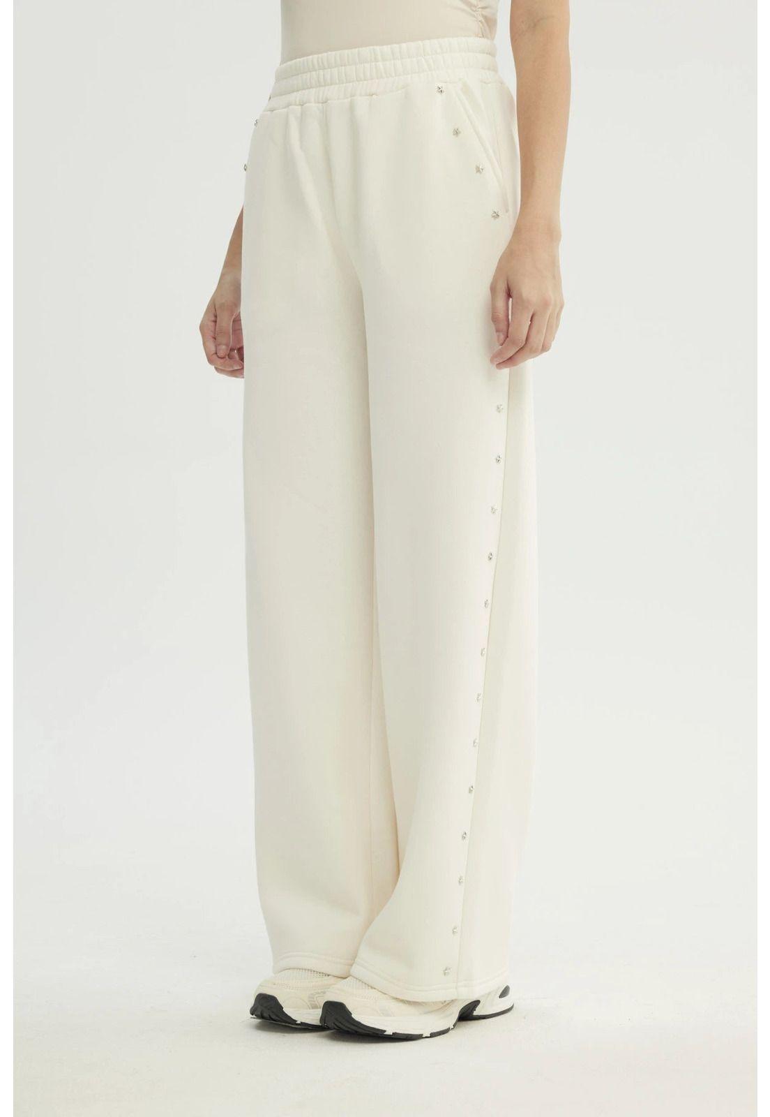 Pantalón Buzo Mujer Wide Leg Crema-2