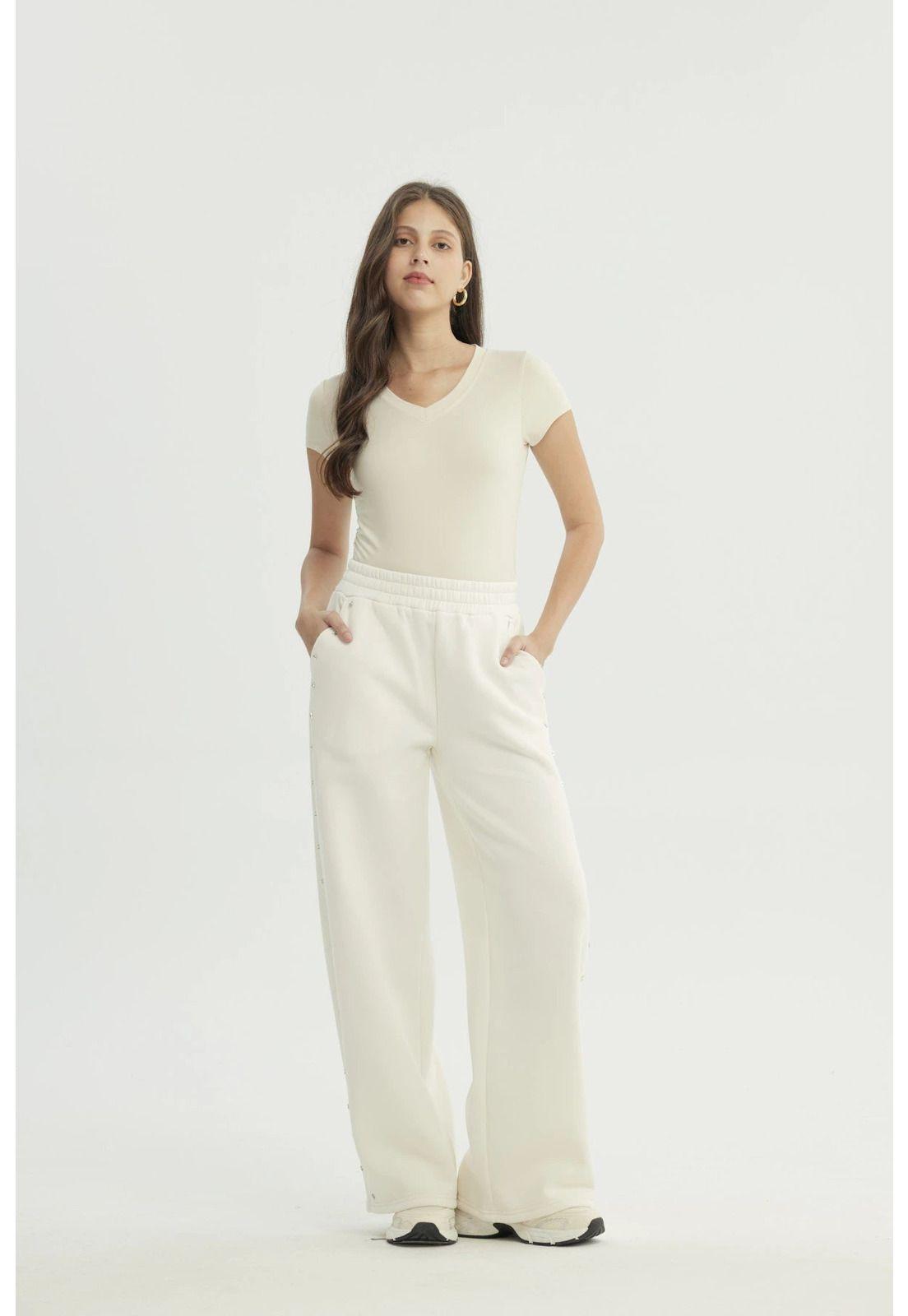 Pantalón Buzo Mujer Wide Leg Crema-3