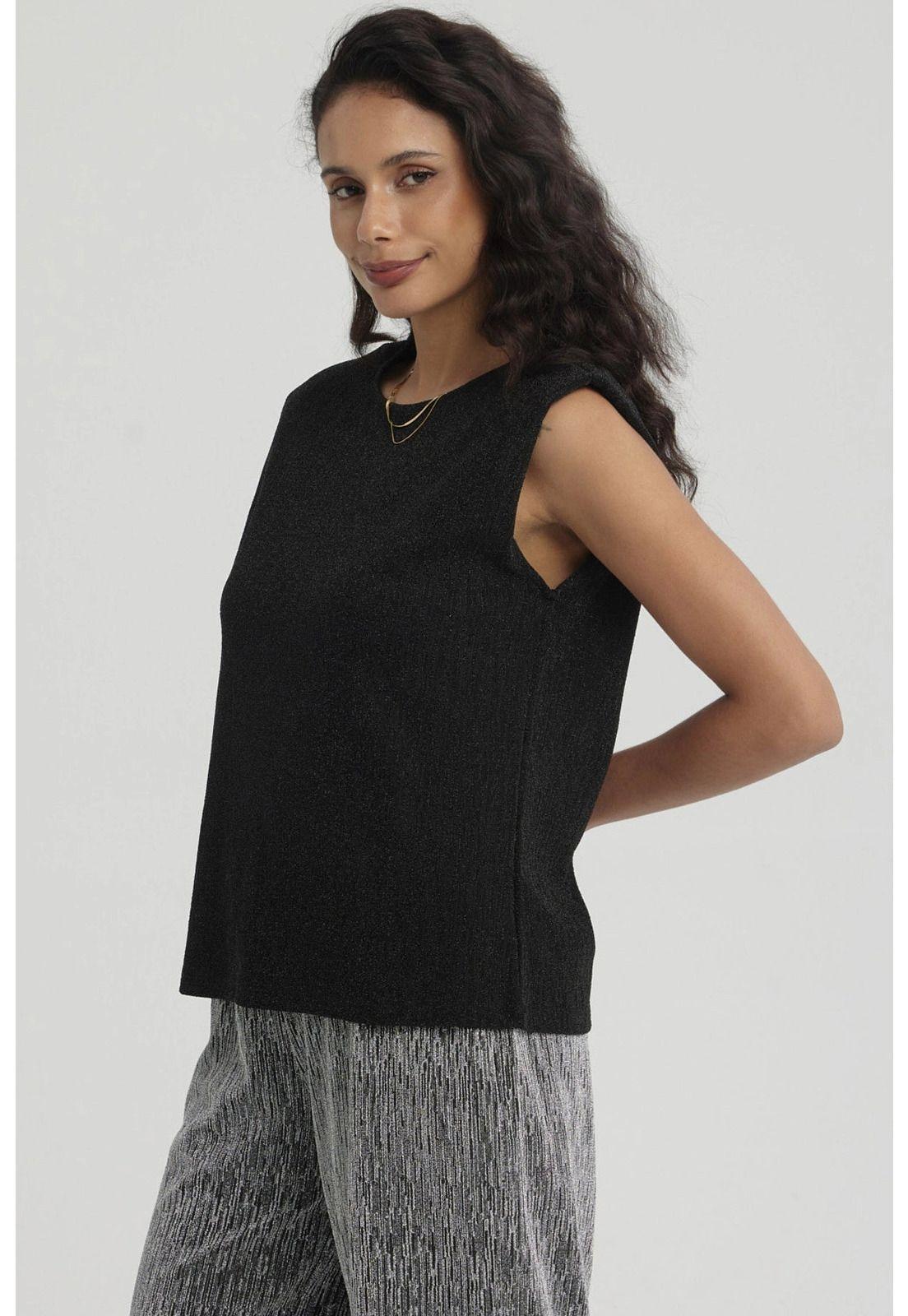 Polera Mujer Hombreras Abertura Negro-1