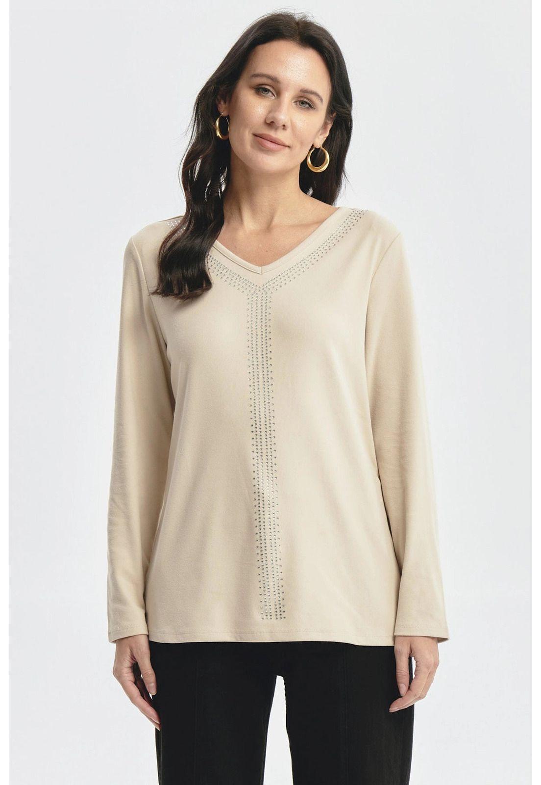 Polera Mujer Detalle Cuello Beige Oscuro-0