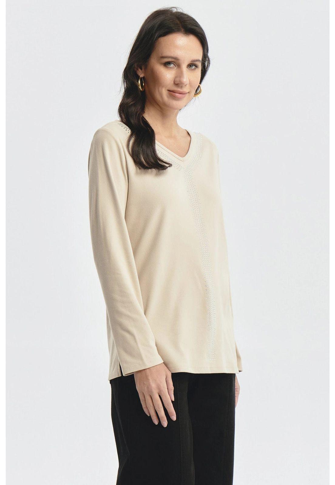 Polera Mujer Detalle Cuello Beige Oscuro-1
