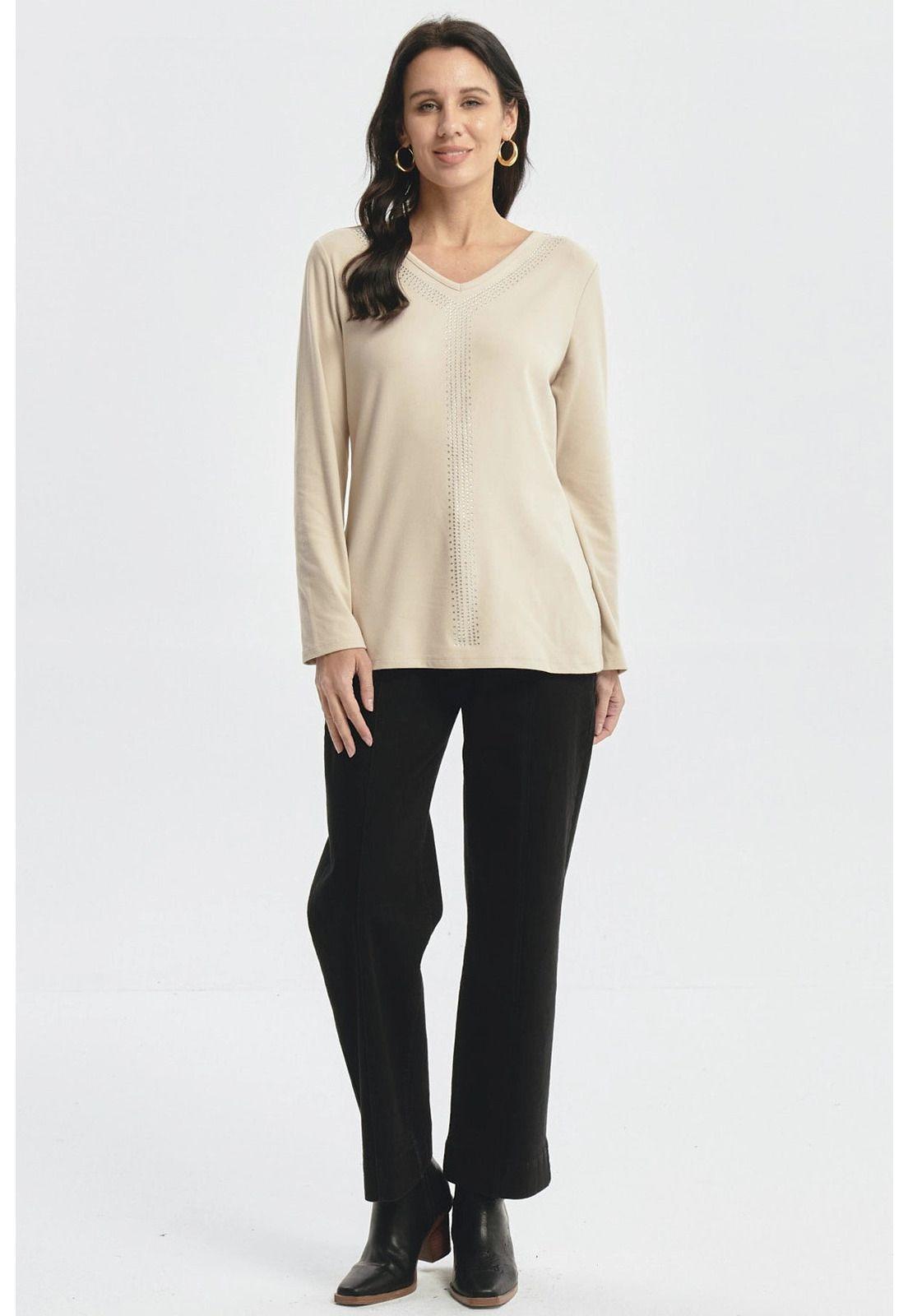 Polera Mujer Detalle Cuello Beige Oscuro-3