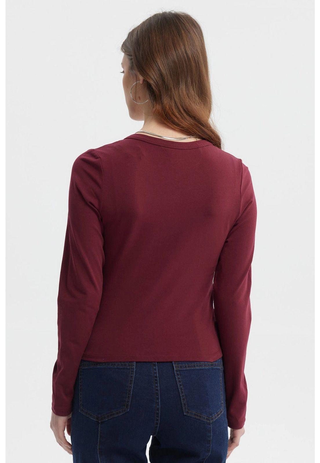 Polera Mujer Botones Cuello Redondo Rojo-2