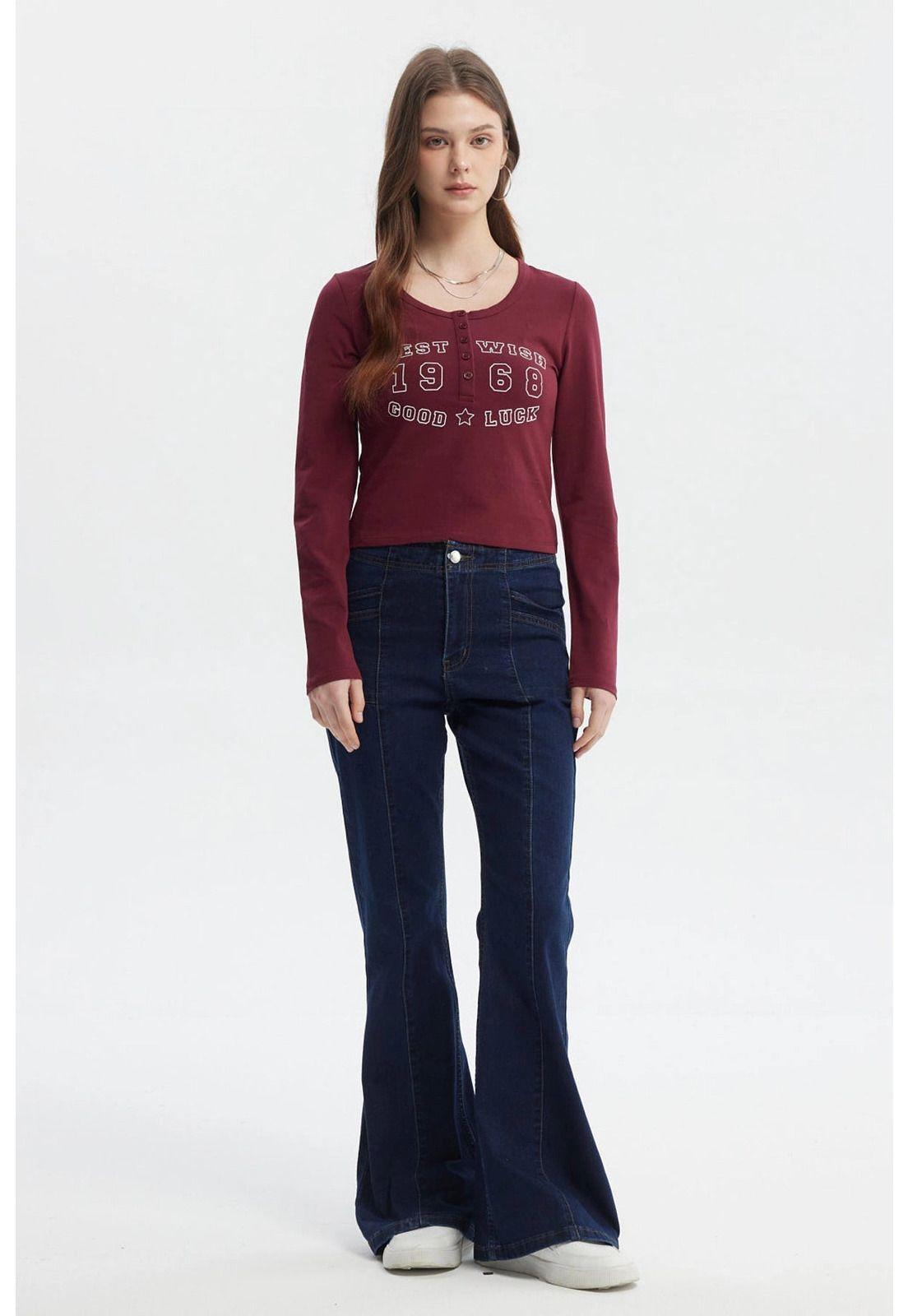 Polera Mujer Botones Cuello Redondo Rojo-3