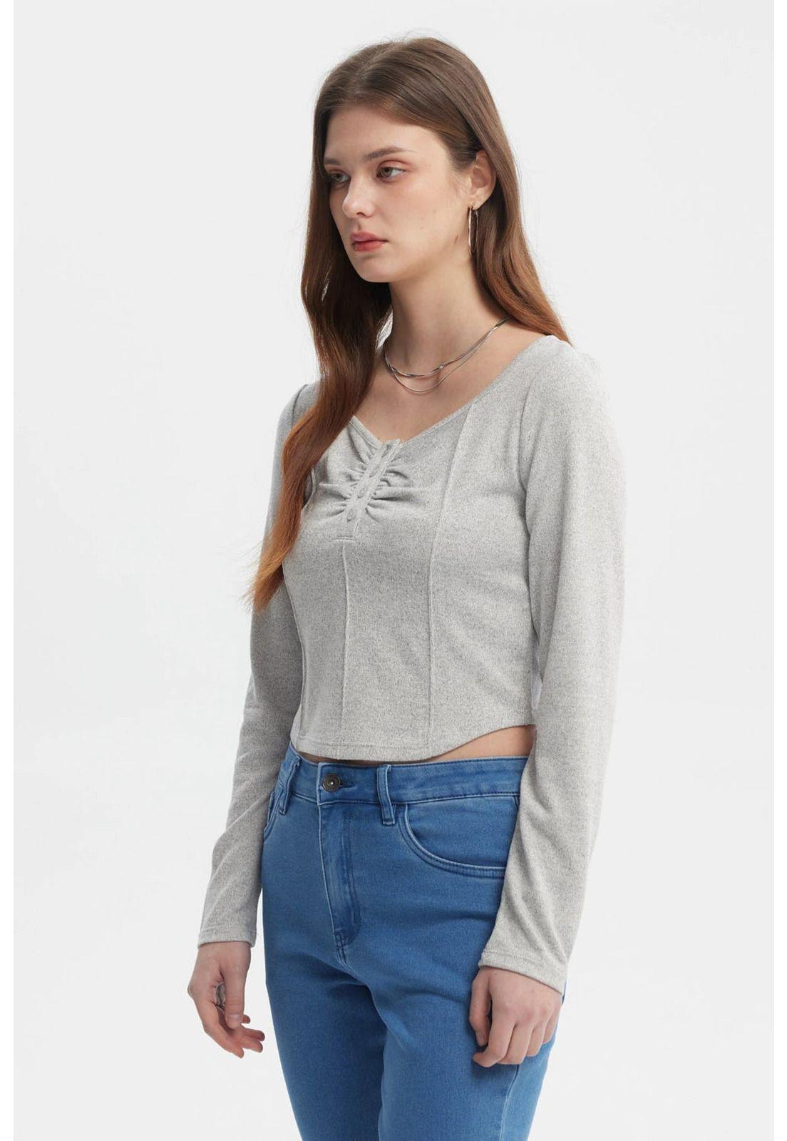 Polera Mujer Ajustado Gris-1