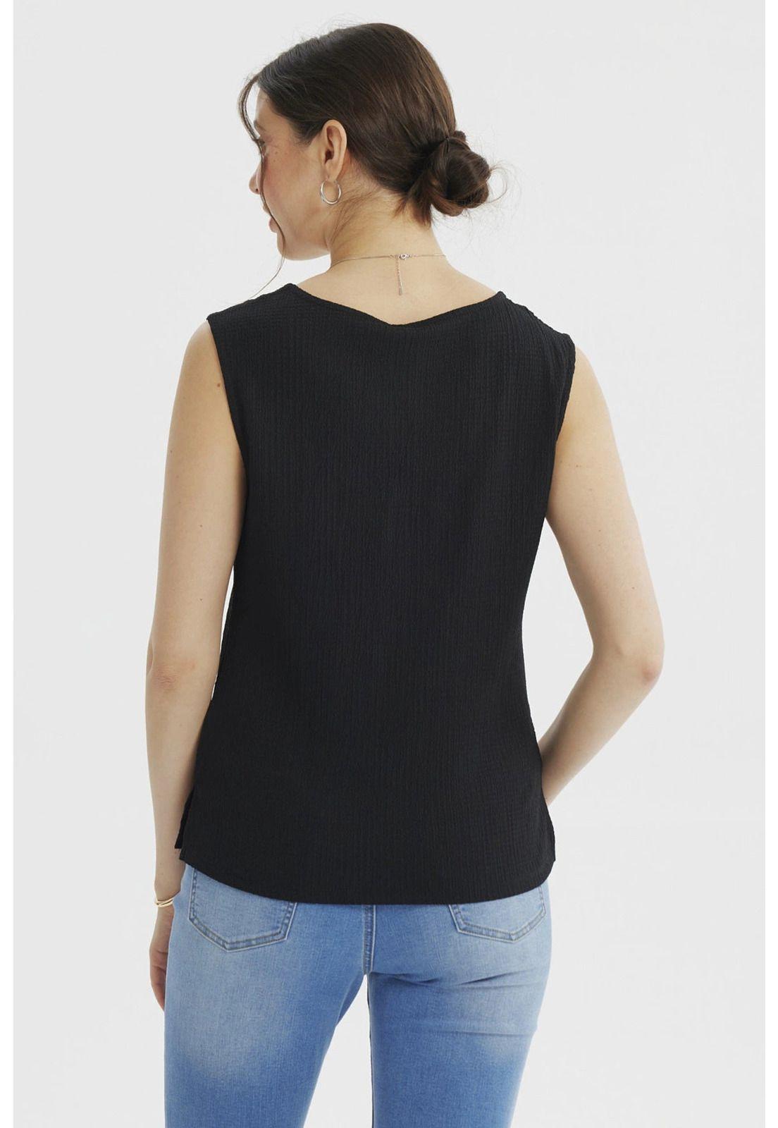 Polera Mujer Textura Recogido En Pecho Negro-2