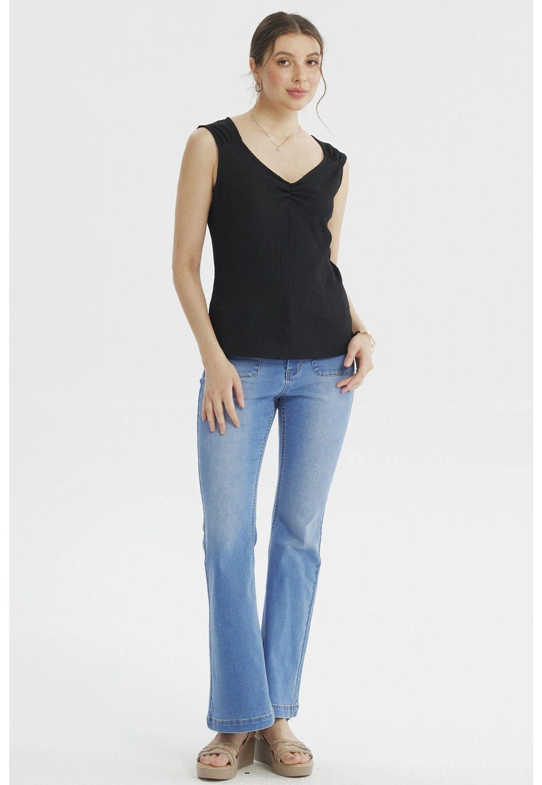 Polera Mujer Textura Recogido En Pecho Negro-3