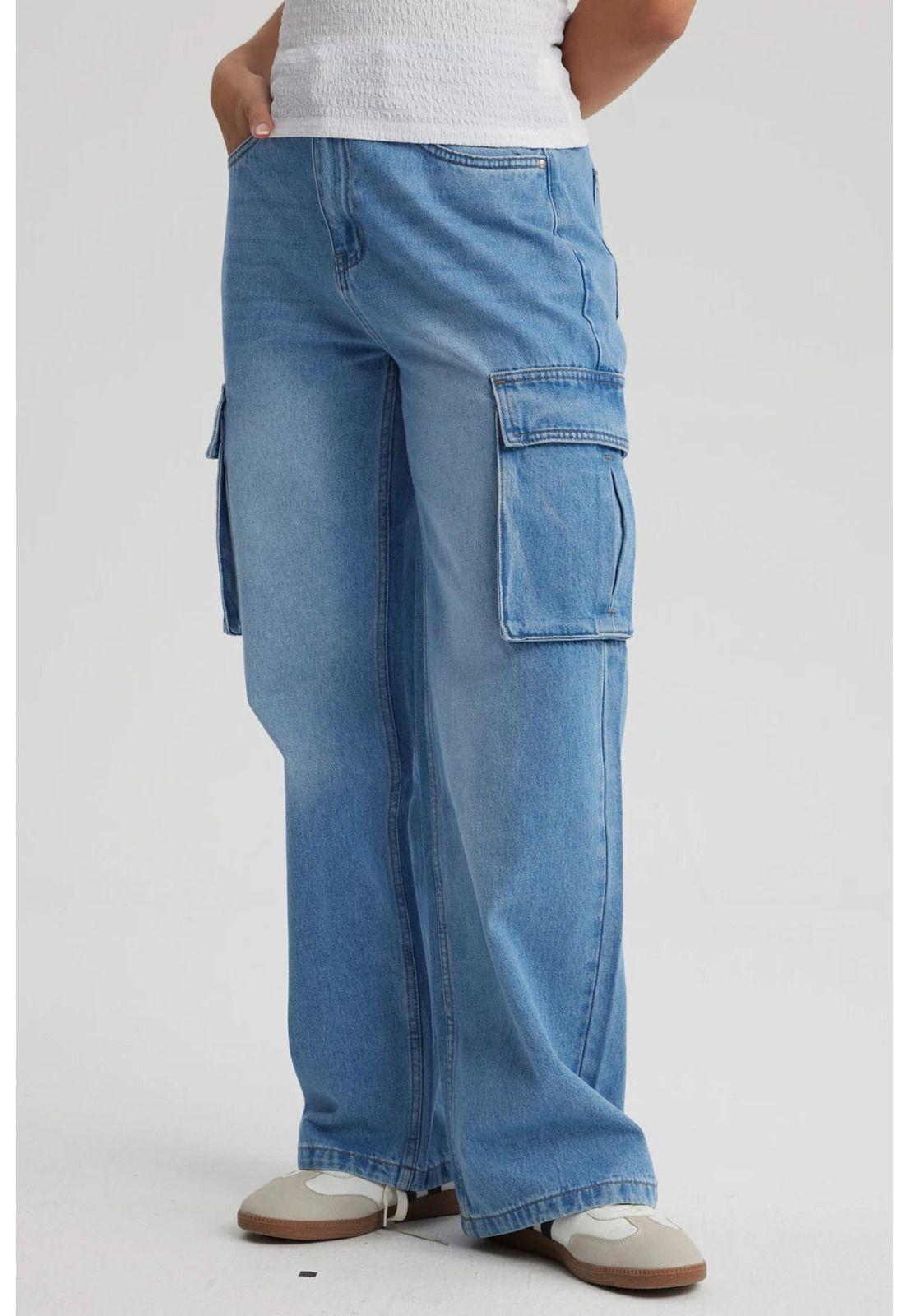 Jeans Mujer Cargo Calce Recto Azul - VIII-1