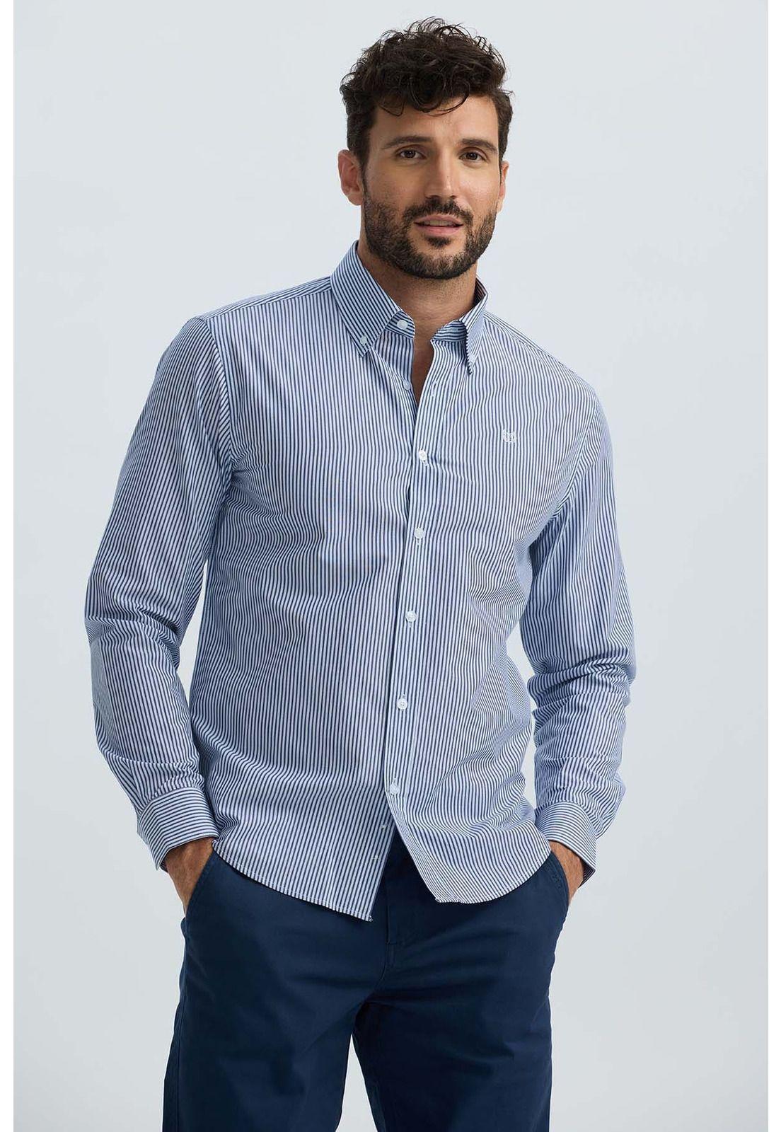 Camisa Hombre Moda Azul Marino-2