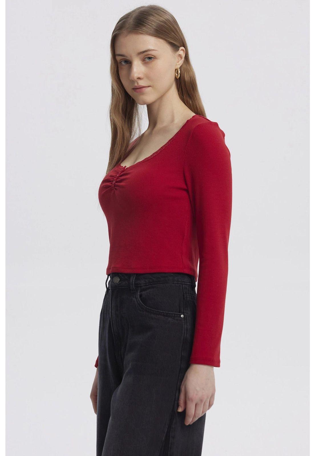 Polera Mujer Cuello V Ajustado Rojo-1
