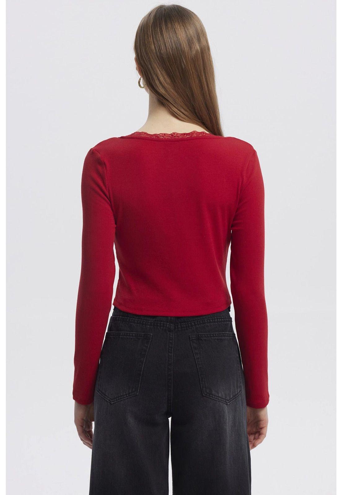 Polera Mujer Cuello V Ajustado Rojo-2