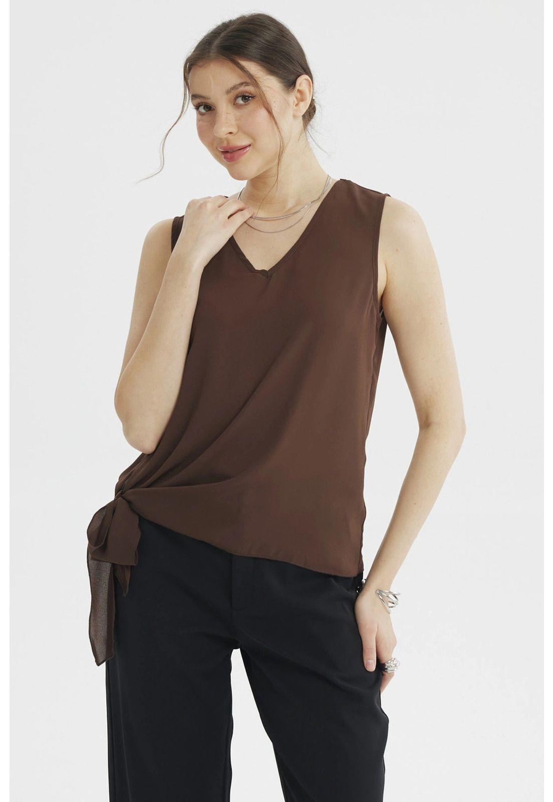 Blusa Mujer Nudo Lateral Chocolate-0