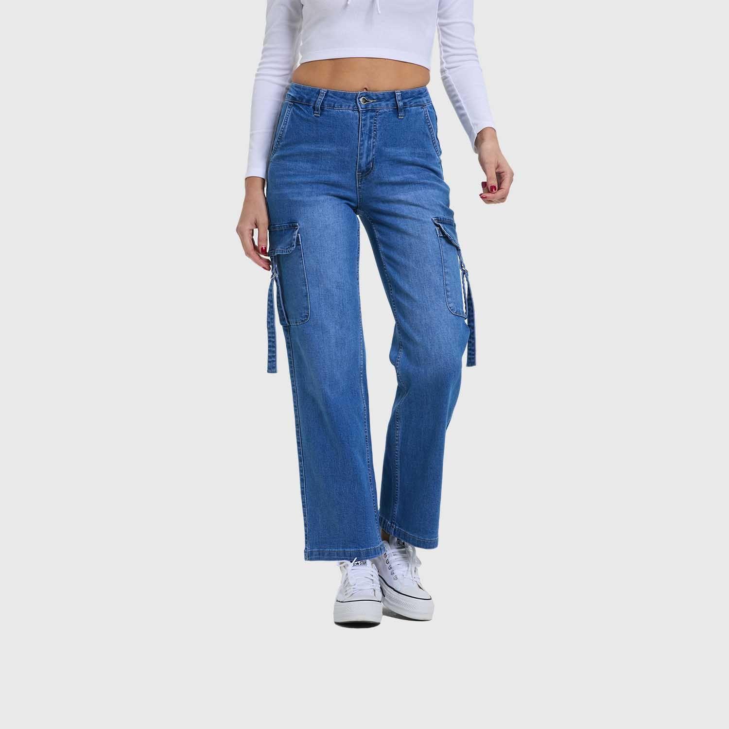 Jeans Mujer Recto Cargo Azul II Fashion's Park-1
