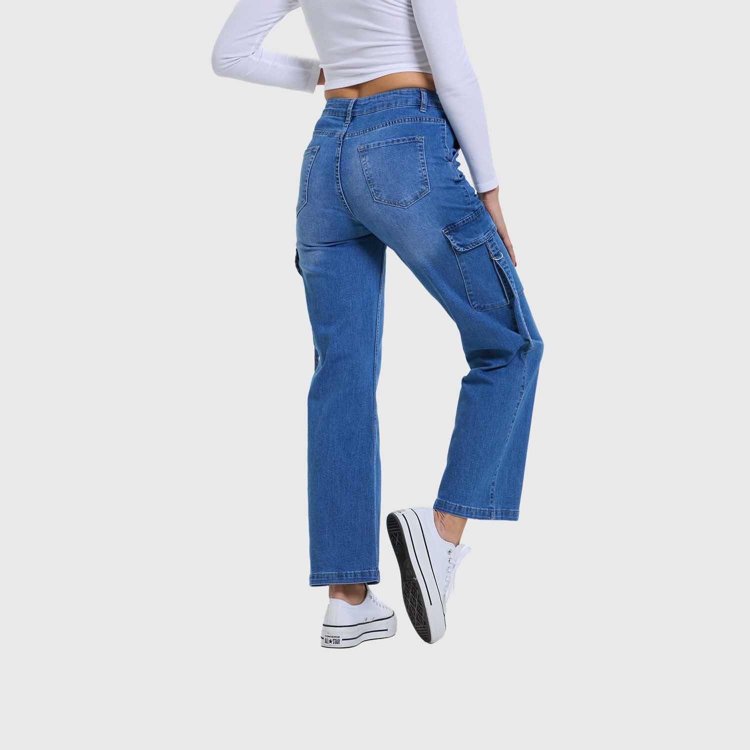 Jeans Mujer Recto Cargo Azul II Fashion's Park-2
