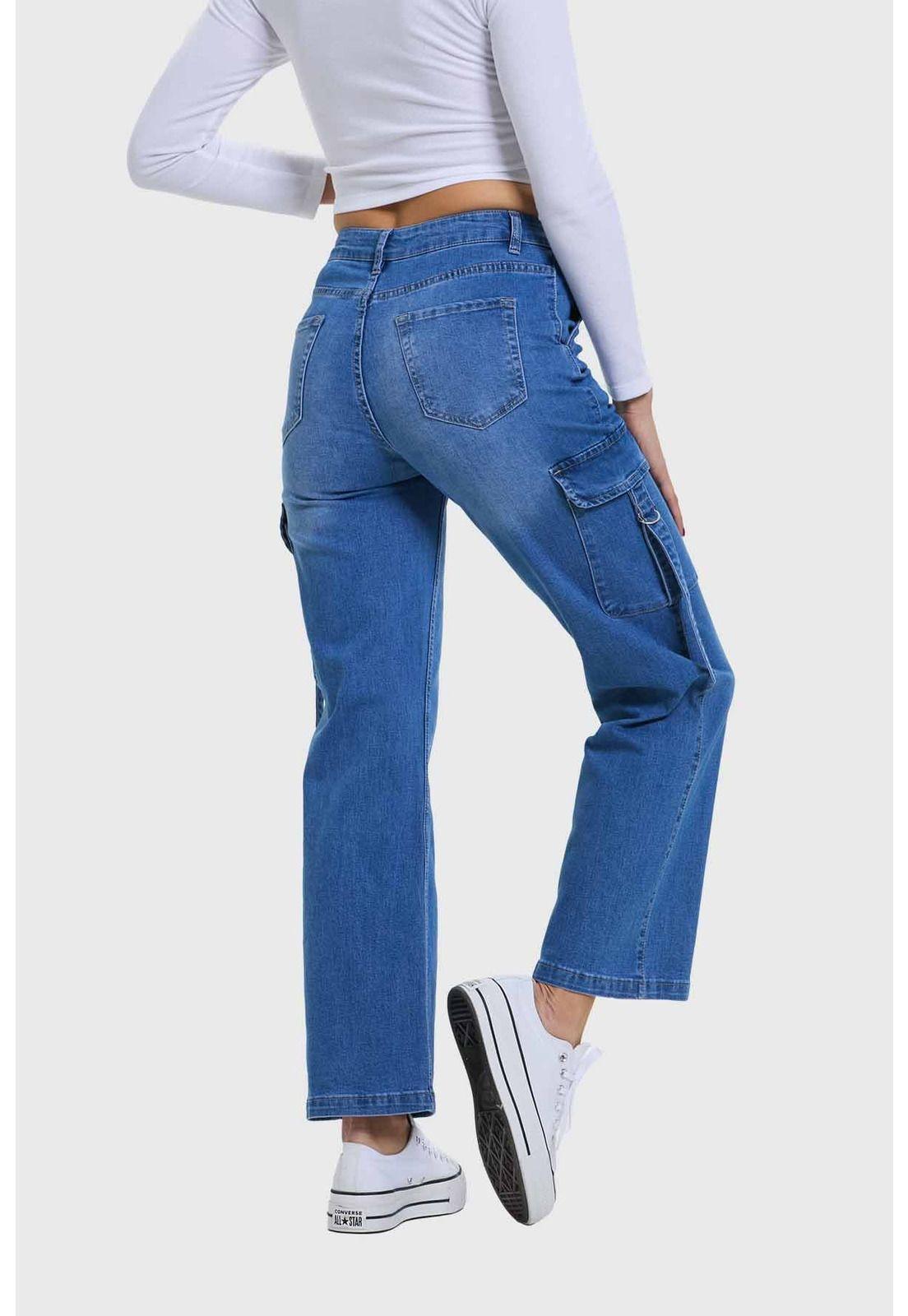 Jeans Mujer Recto Cargo Azul - lll-2