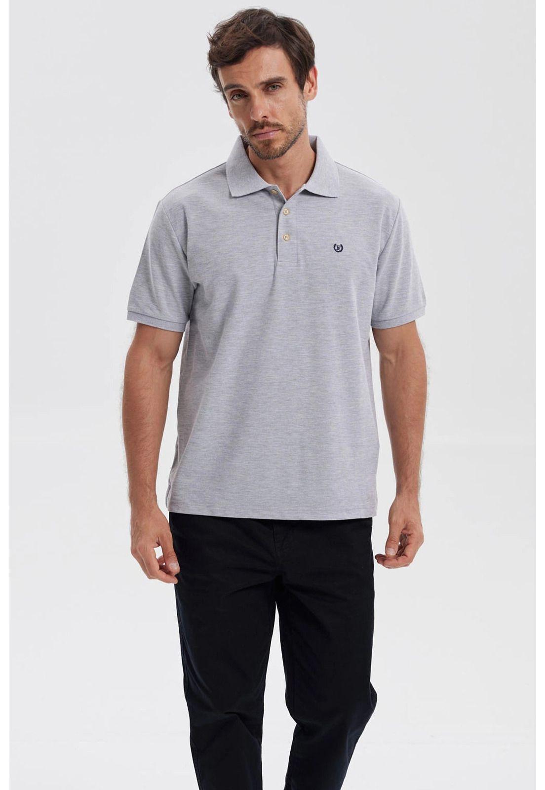 Polera Hombre Piqué Básica Lisa Gris Melange - lll-0