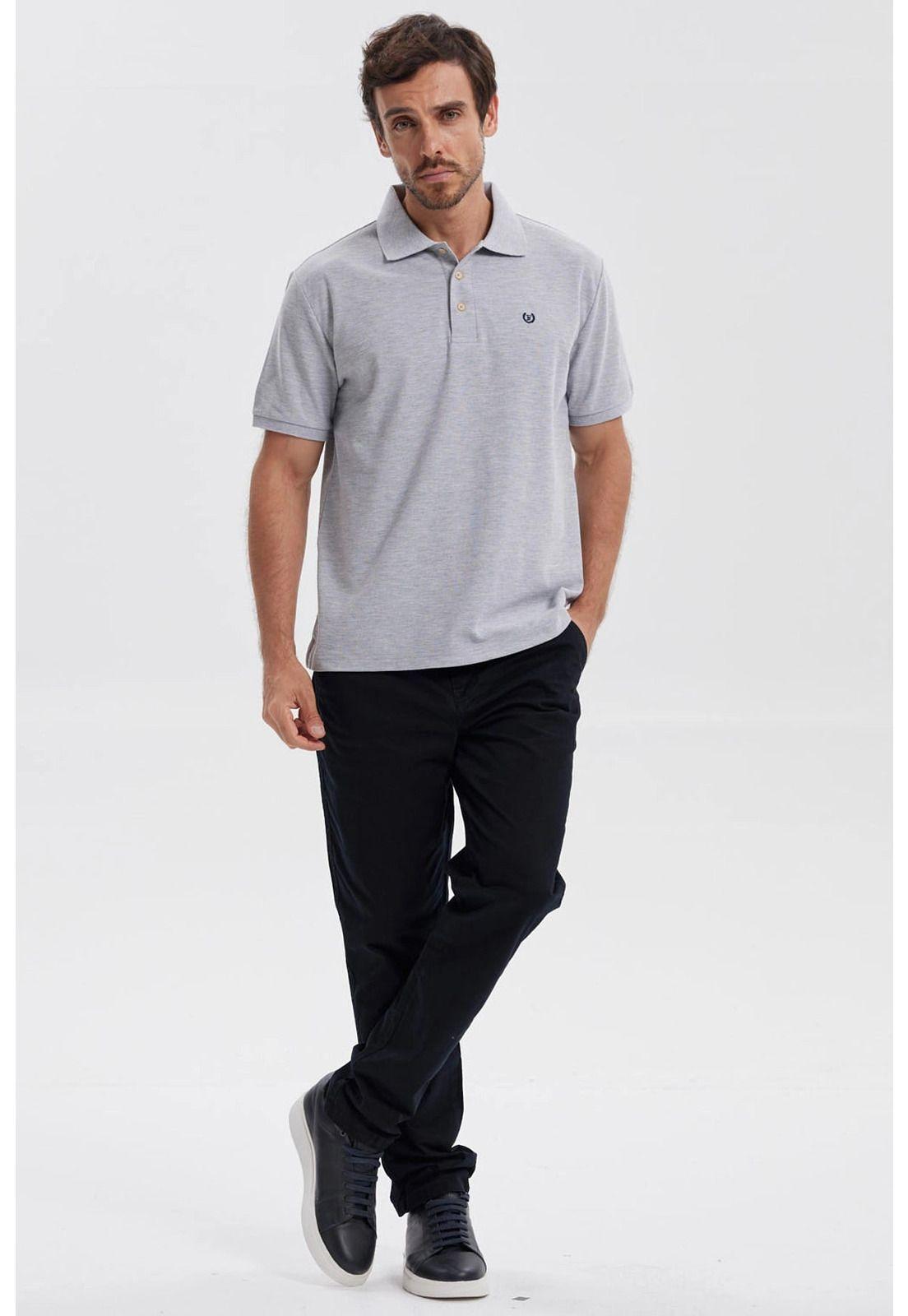 Polera Hombre Piqué Básica Lisa Gris Melange - lll-3