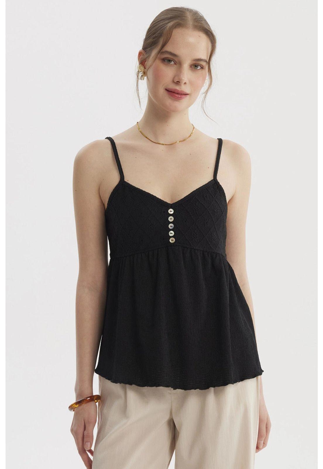 Peto Mujer Escote Calado Negro-0