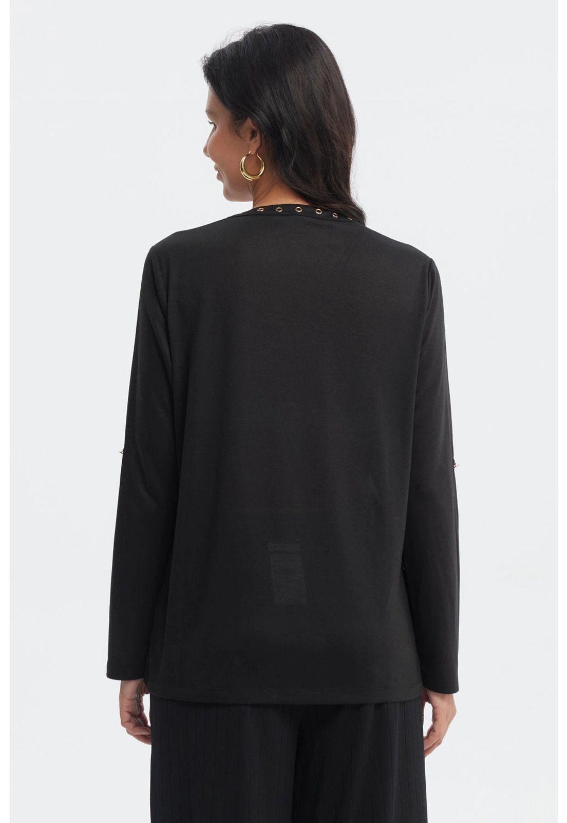 Polera Mujer Cuello Abotonado Negro - ll-2