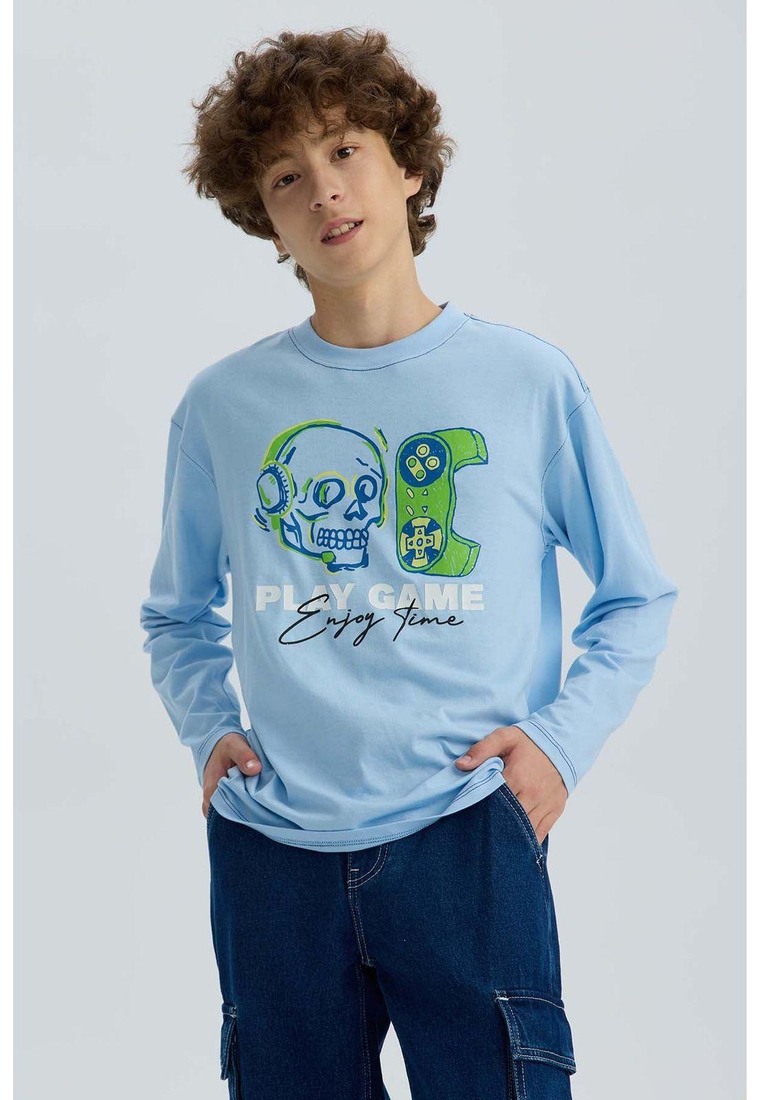 Polera Niño Print Celeste-0