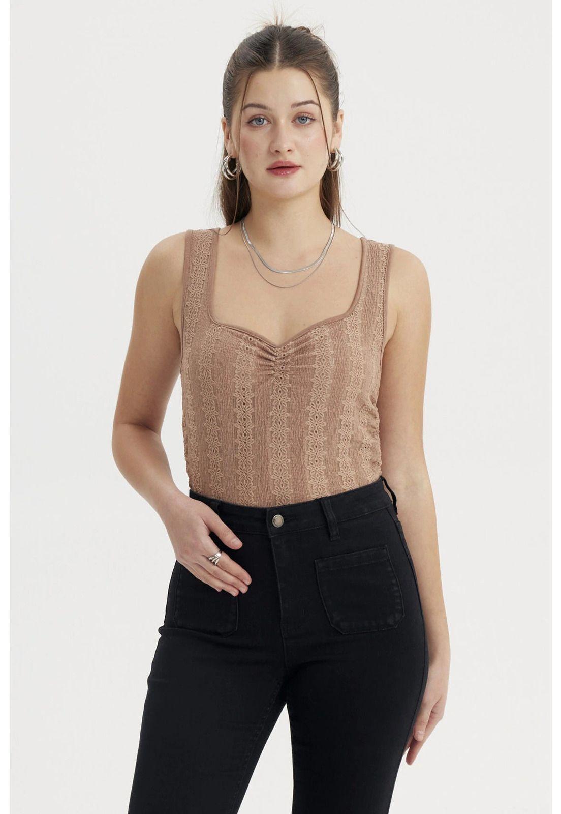 Polera Mujer Textura Café-0