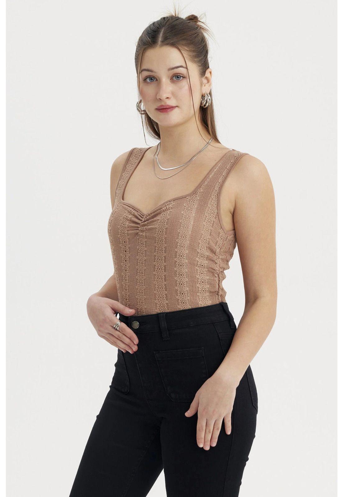 Polera Mujer Textura Café-1