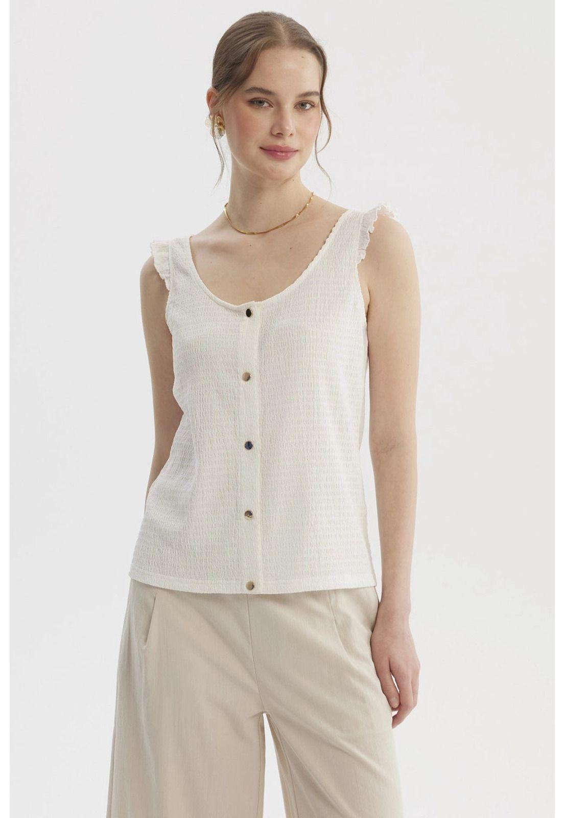 Polera Mujer Vuelo Abotonado Crudo-0