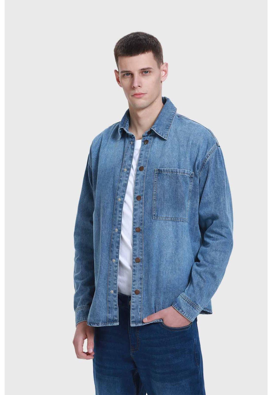 Camisa Hombre Mezclilla Azul-1