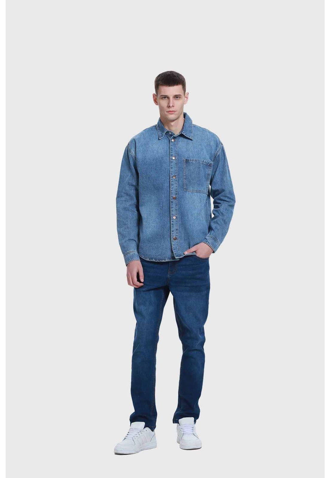 Camisa Hombre Mezclilla Azul-3