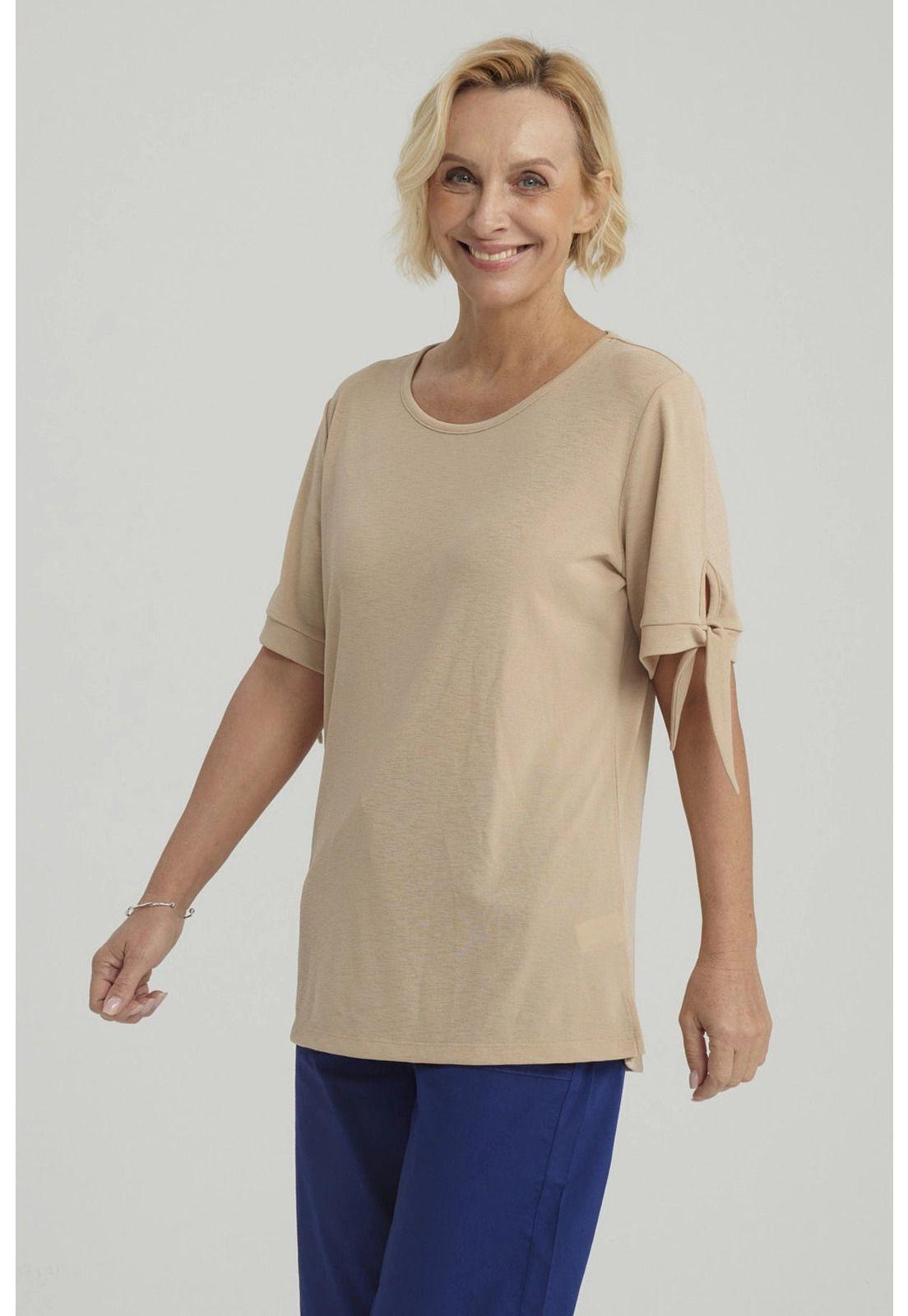 Polera Mujer Nudo En Mangas Beige-5