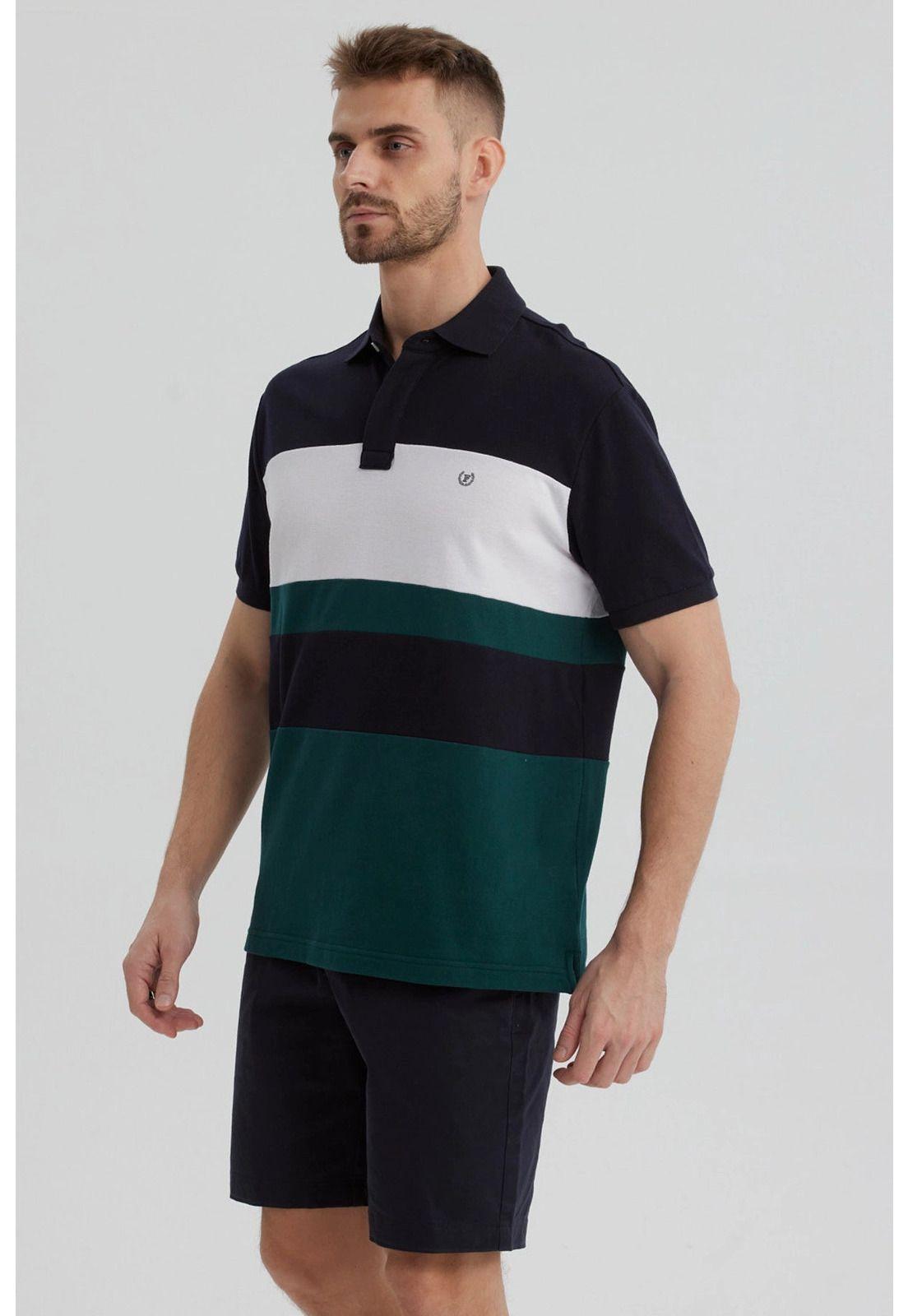 Polera Hombre Franjas Horizontales Verde-1