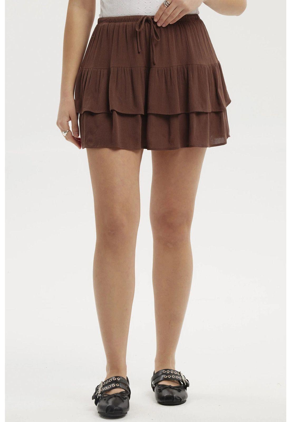 Falda Mujer Short Capas Café-0