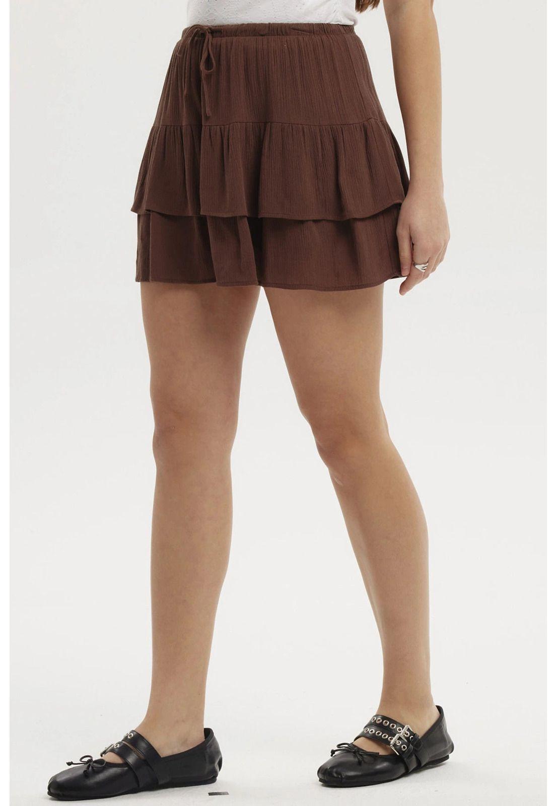 Falda Mujer Short Capas Café-1