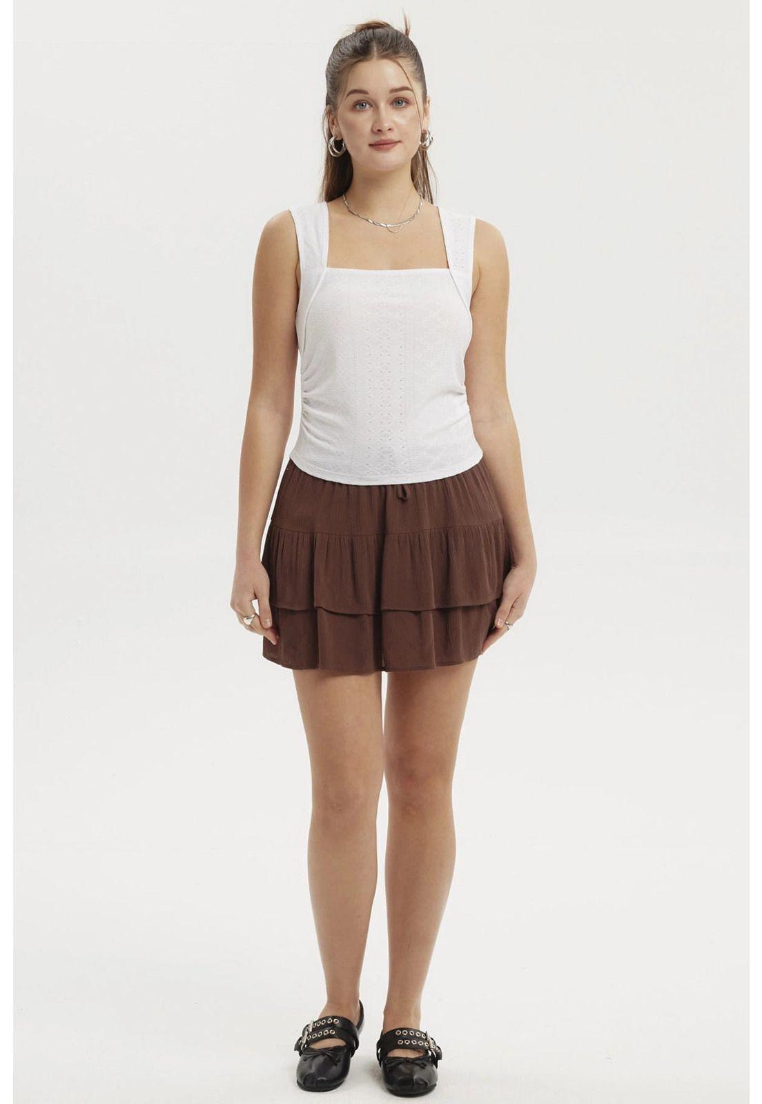 Falda Mujer Short Capas Café-3