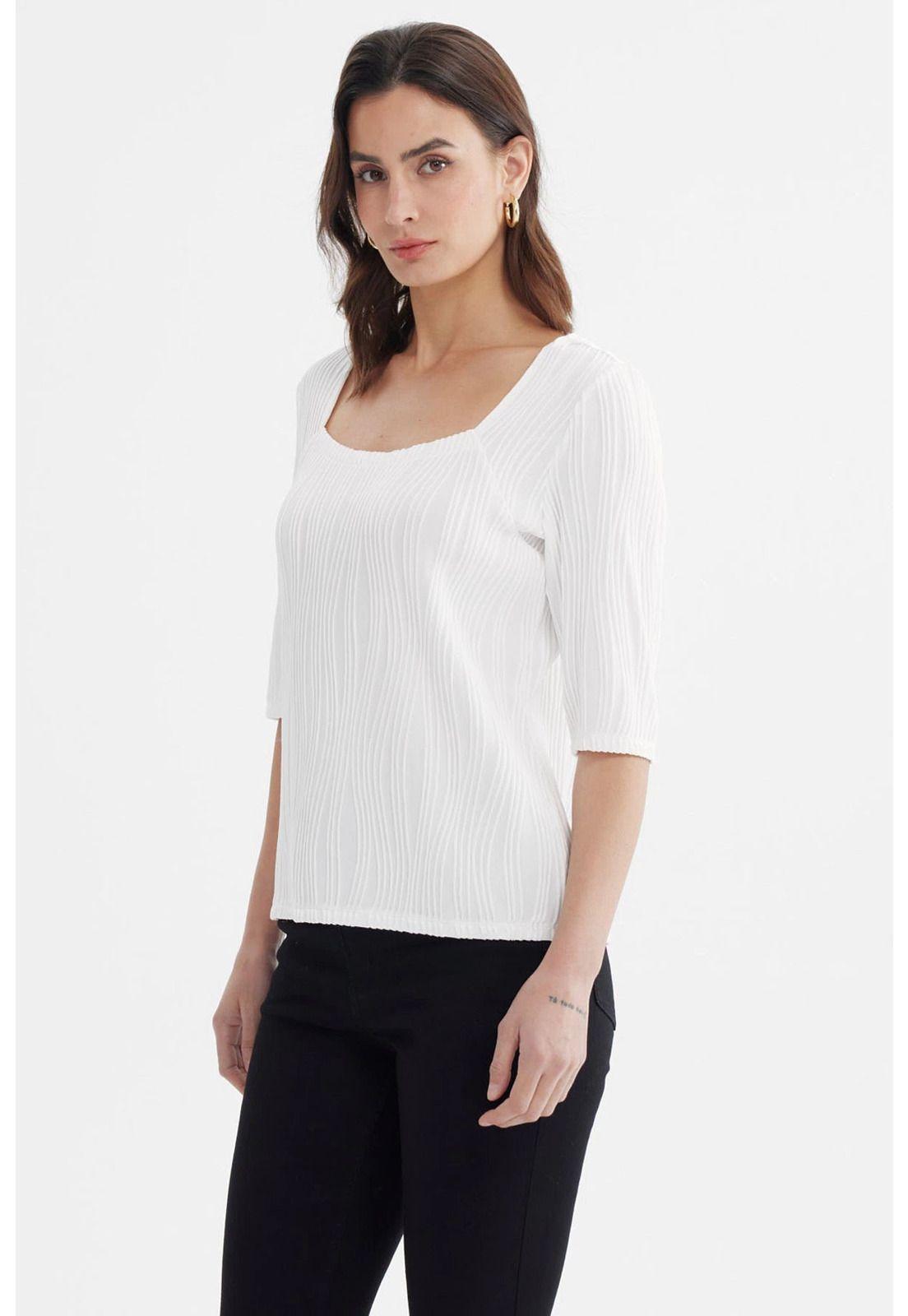 Polera Mujer Manga Al Codo Texturizada Crudo-0