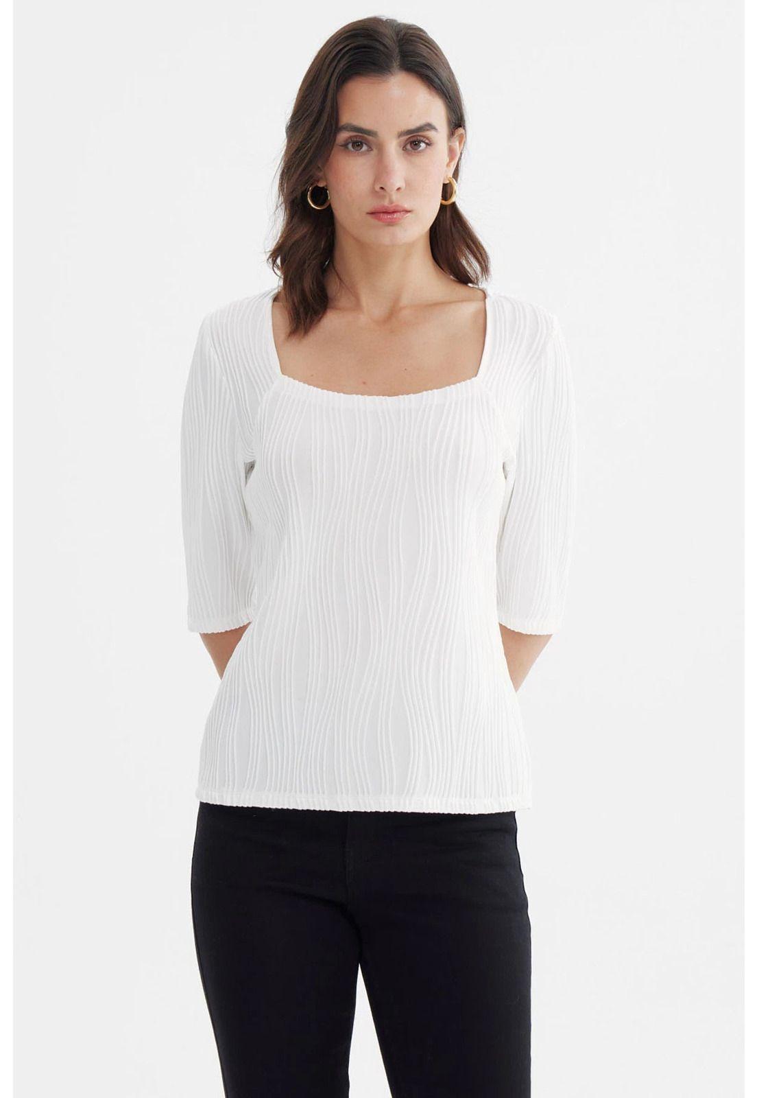 Polera Mujer Manga Al Codo Texturizada Crudo-1