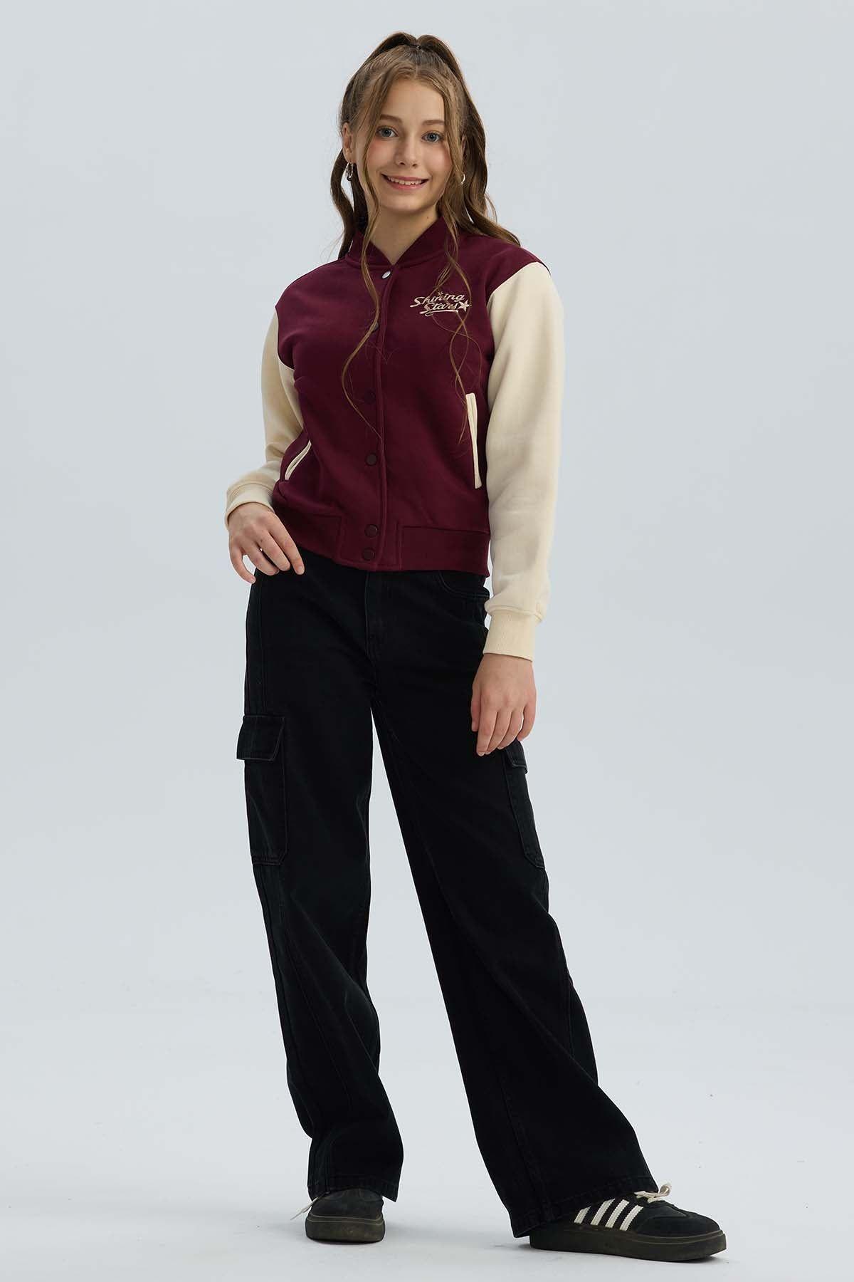 Chaqueta Niña Bomber Burdeo-3