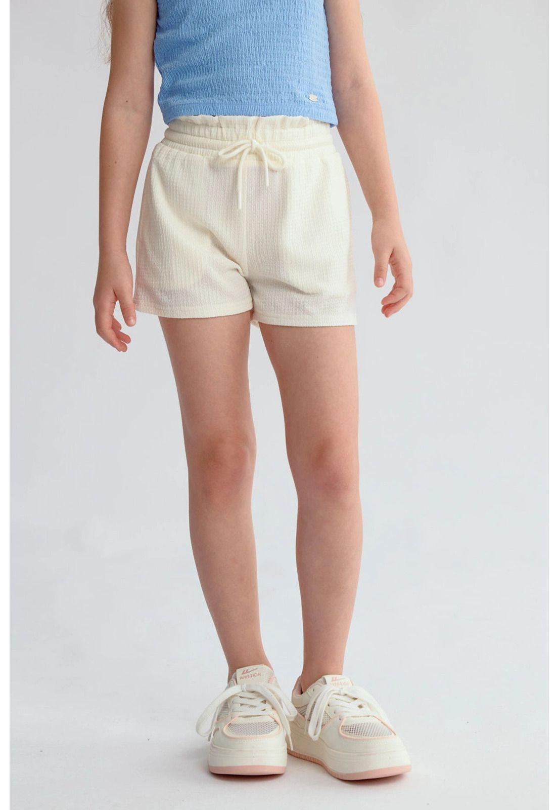 Short Niña Textura Elasticado Cintura Blanco-0