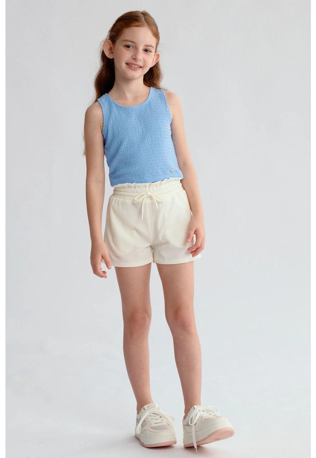 Short Niña Textura Elasticado Cintura Blanco-3