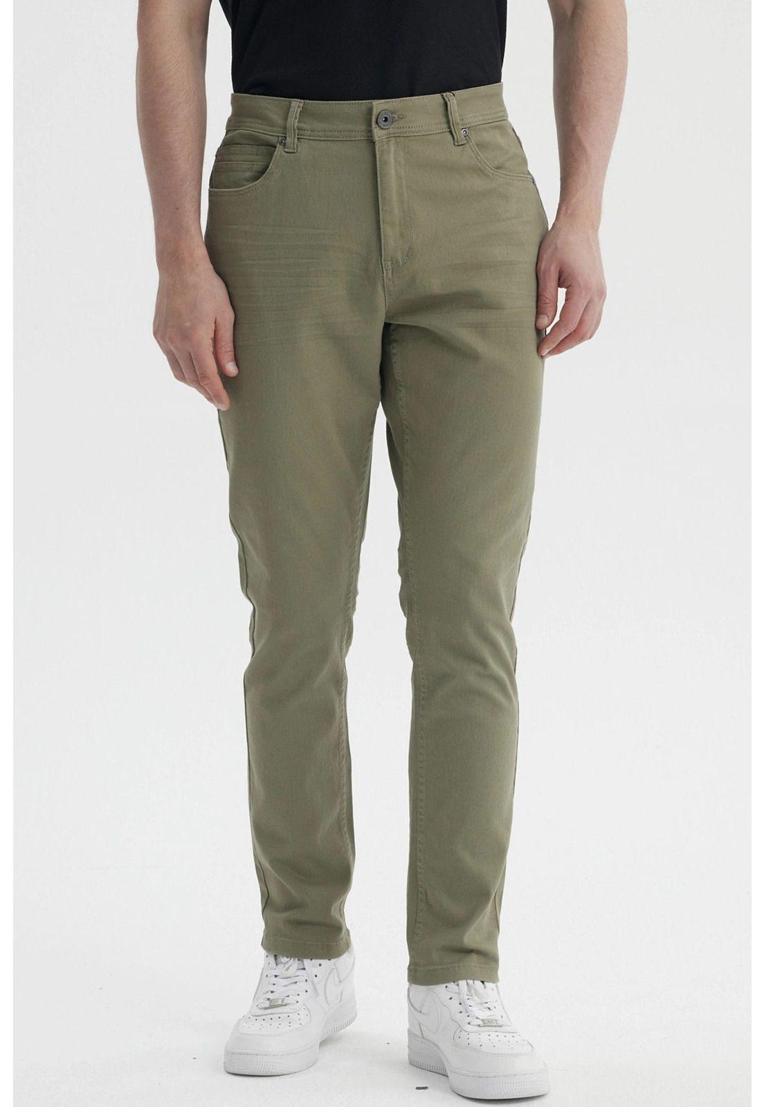 Jeans Hombre Slim Color Verde Militar - ll-0