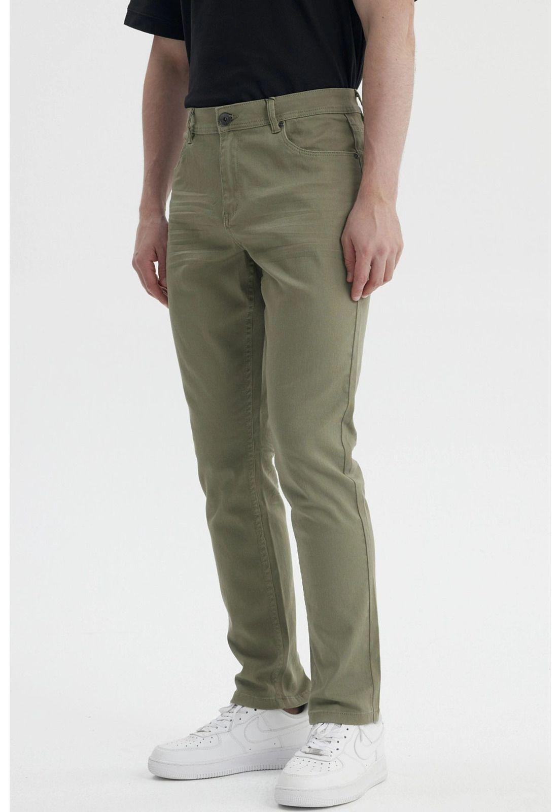 Jeans Hombre Slim Color Verde Militar - ll-1