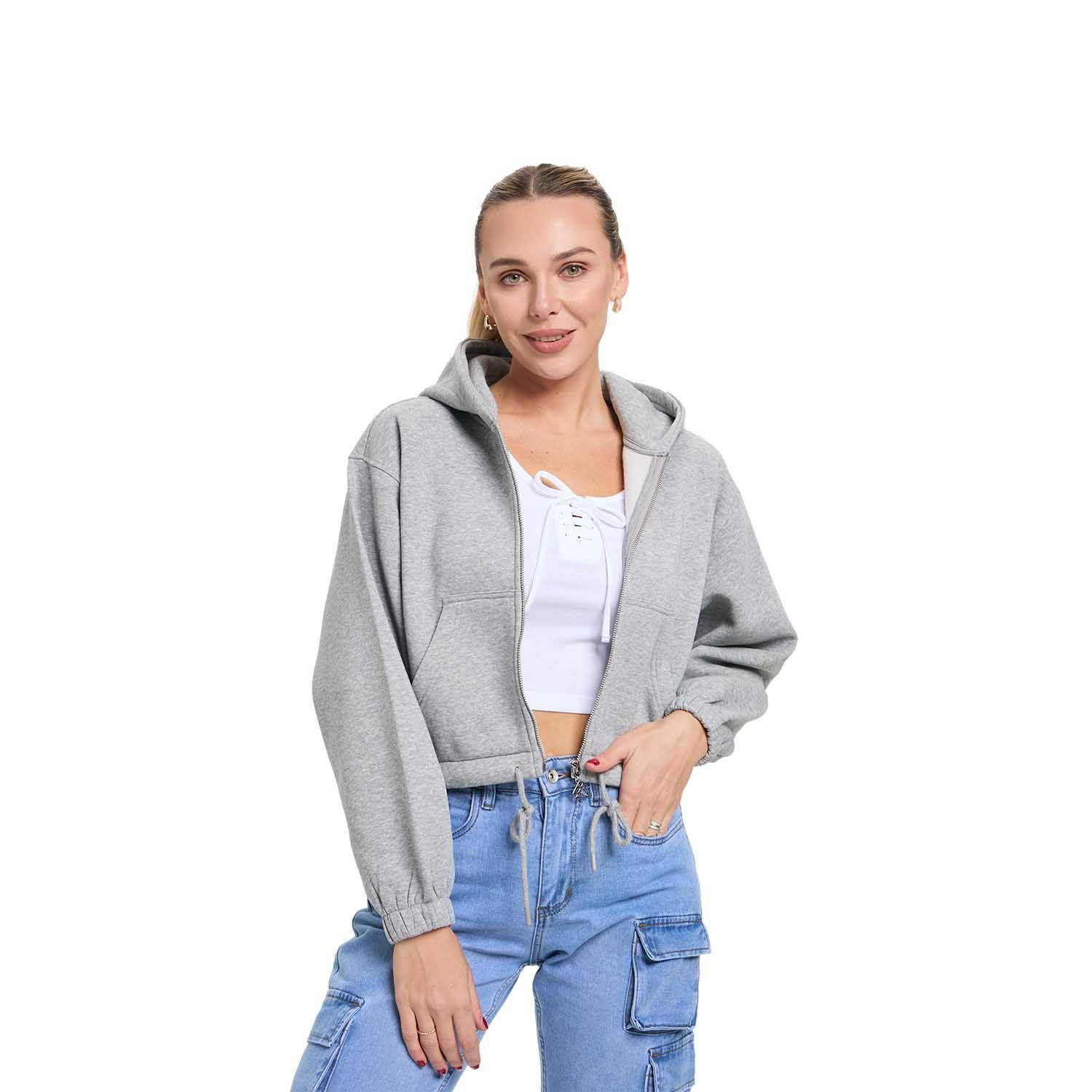 Polerón Mujer Zipper Crop Gris Melange Fashion's Park-0