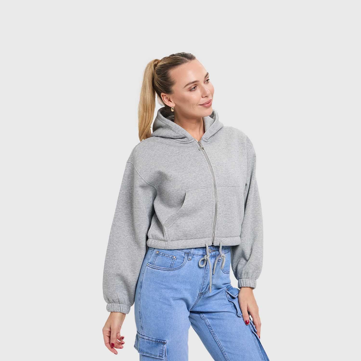 Polerón Mujer Zipper Crop Gris Melange Fashion's Park-1