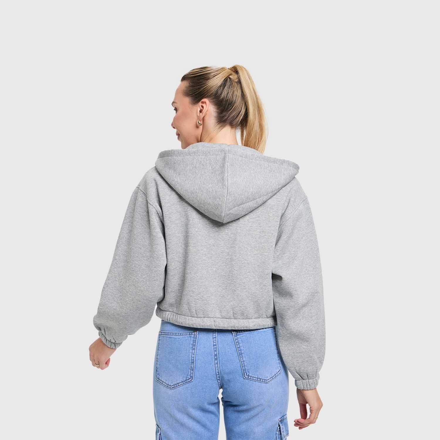 Polerón Mujer Zipper Crop Gris Melange Fashion's Park-2