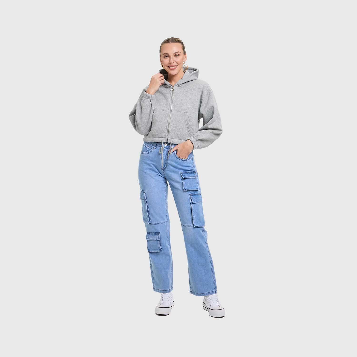 Polerón Mujer Zipper Crop Gris Melange Fashion's Park-3