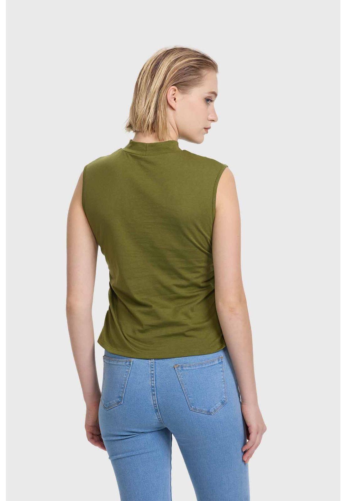 Polera Mujer Recogido Costados Verde-2