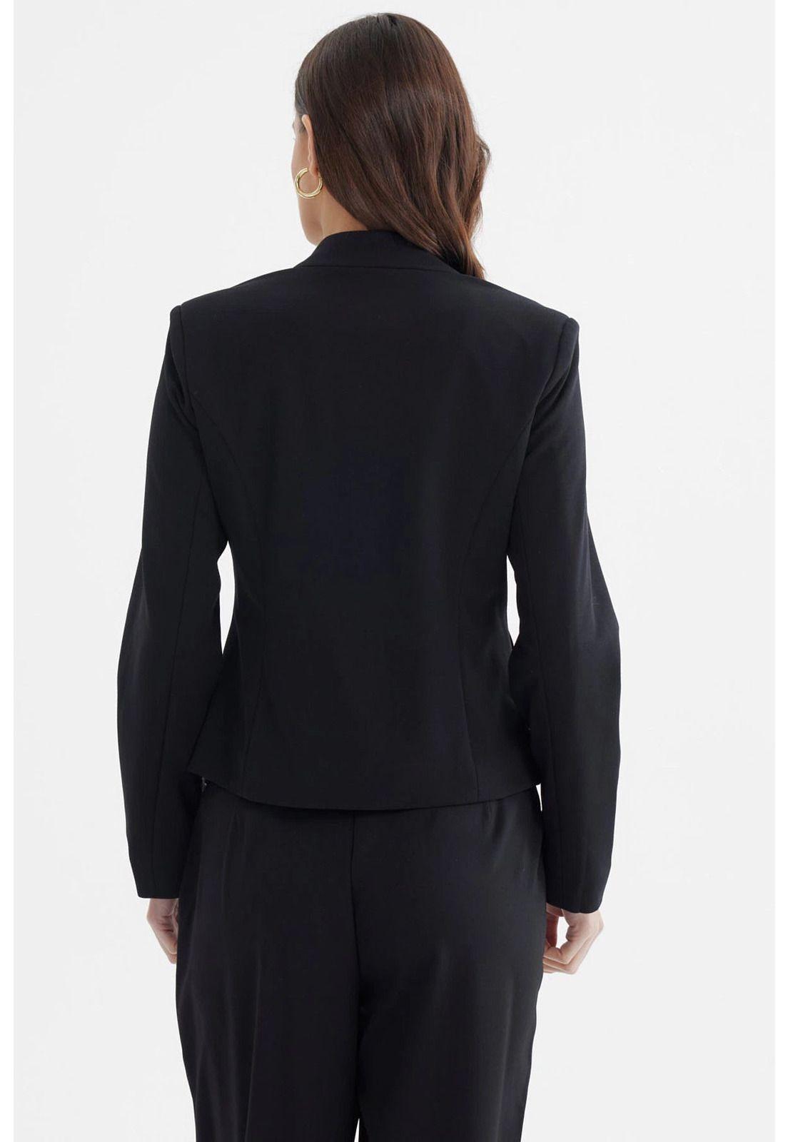 Blazer Mujer Abotonado Con Bolsillo Negro-2