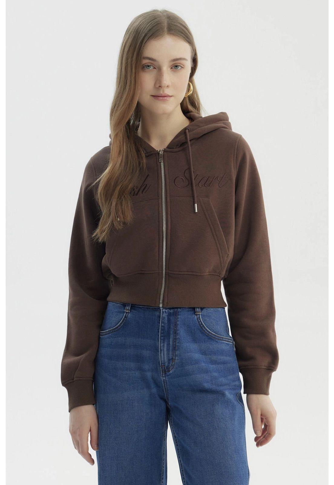 Polerón Mujer Full Zipper Café Oscuro-0