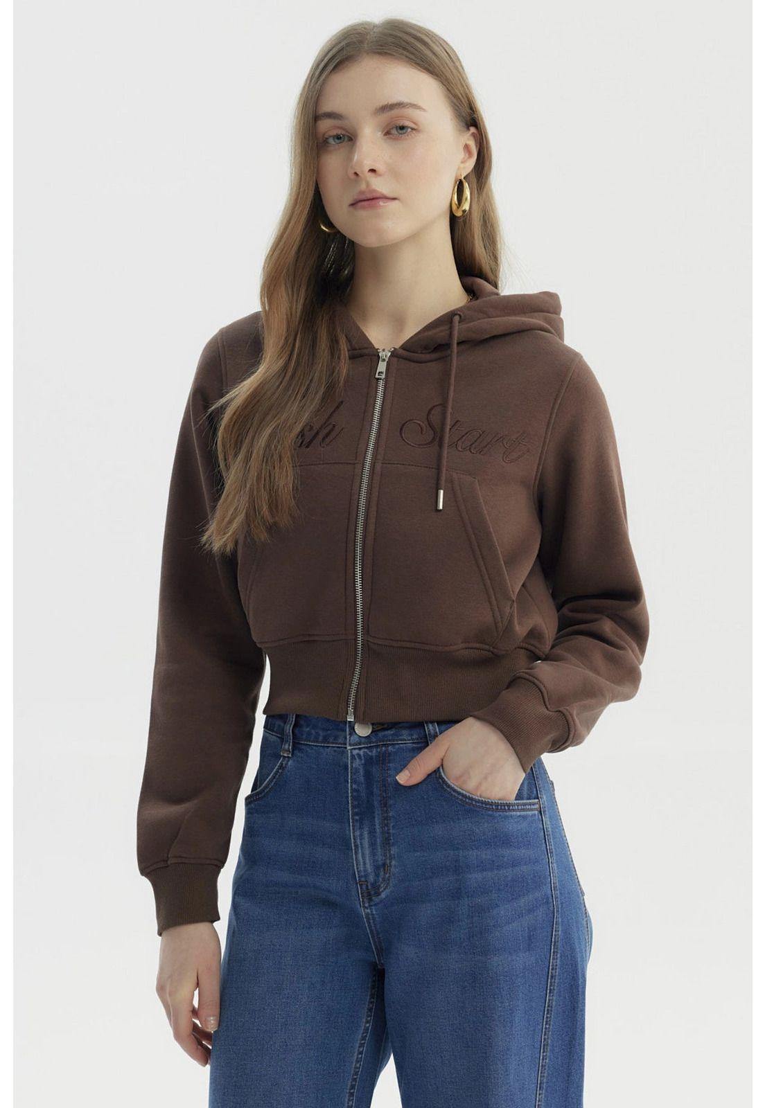 Polerón Mujer Full Zipper Café Oscuro-1
